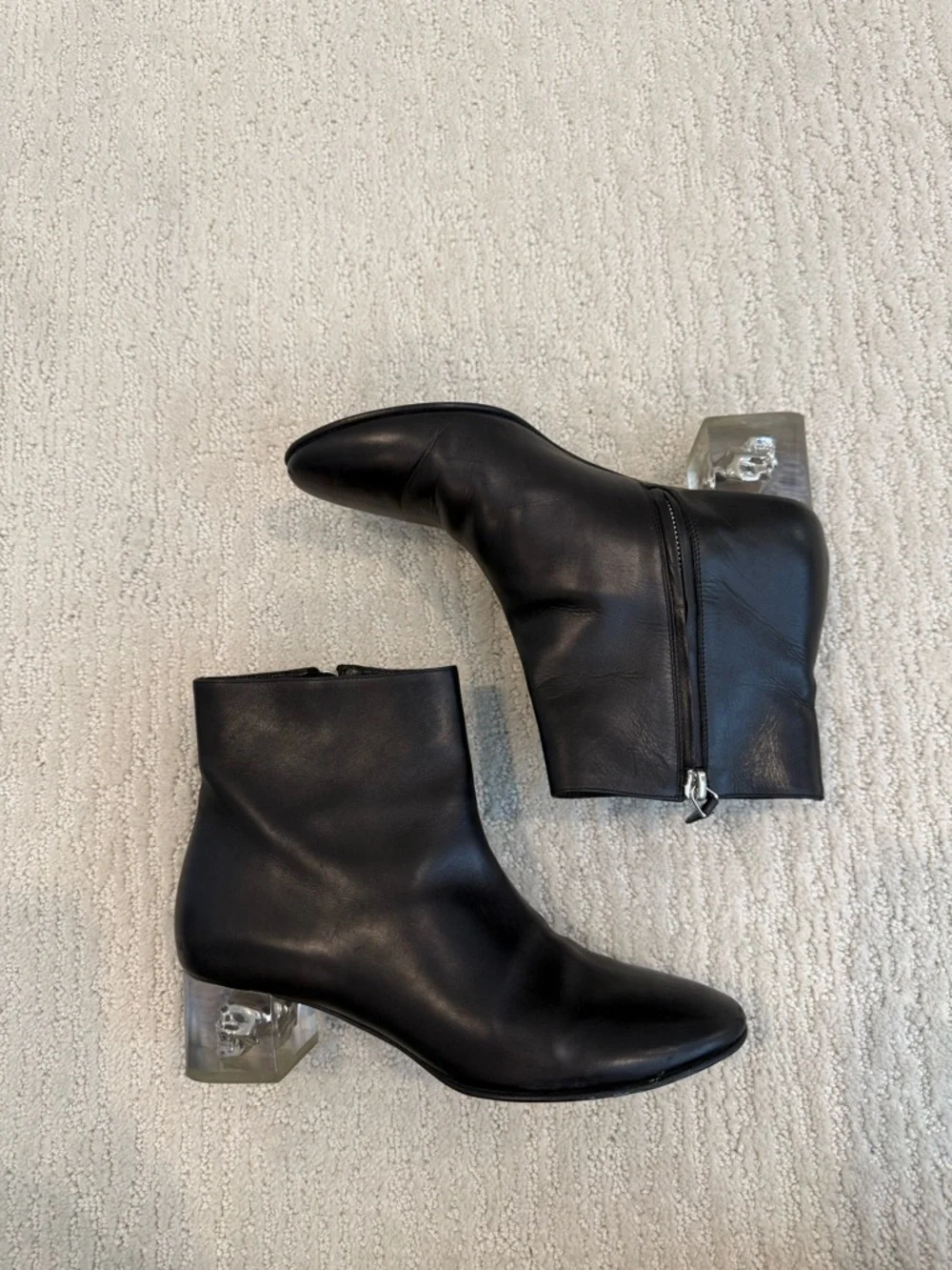 Alexander McQueen leather ankle boot with clear heel skull detail 37